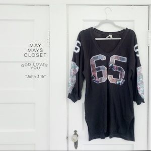 RARE HTF Free People We the Free Tunic Football Jersey Floral Mix Media XS